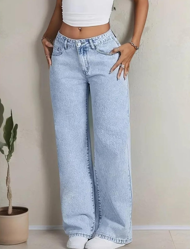 Nifty Women's Denim Stretchable High Waist Light Wash Baggy Jeans || Back Pocket Bow tie Detail