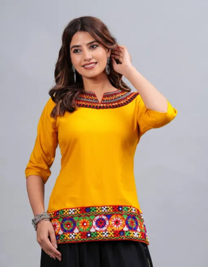 KALAVISHA Rayon Embroidery Work Top with Skirt Dress for Navratri for Women (Ghagra Choli Dress Combo for Garba Night)