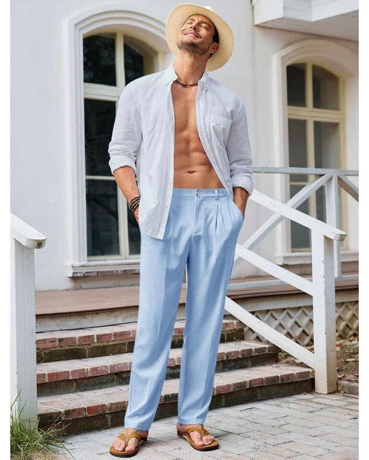 JEMITOP Men's Stretch Wrinkle Free Dress Shirts & Pant Set Formal Wedding Prom Long Sleeve Slim Fit Button Down Shirt, Pant