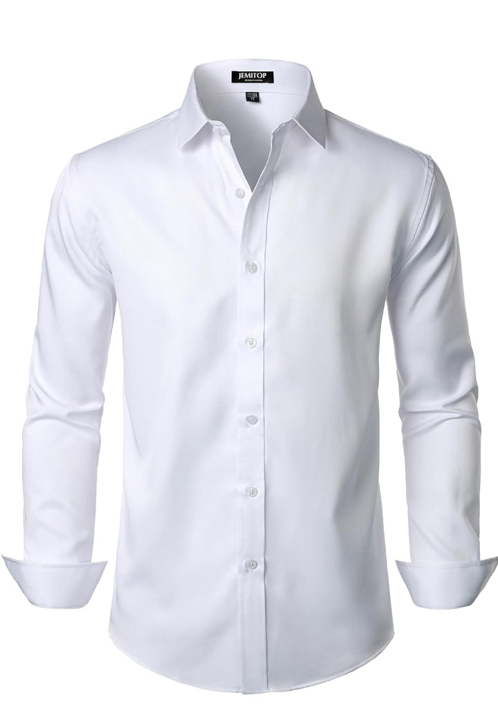 JEMITOP Men's Stretch Wrinkle Free Dress Shirts & Pant Set Formal Wedding Prom Long Sleeve Slim Fit Button Down Shirt, Pant
