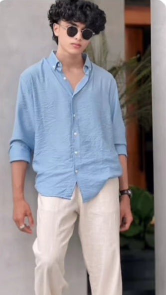 Classy Modern Men Blue linings Shirts & White Pant