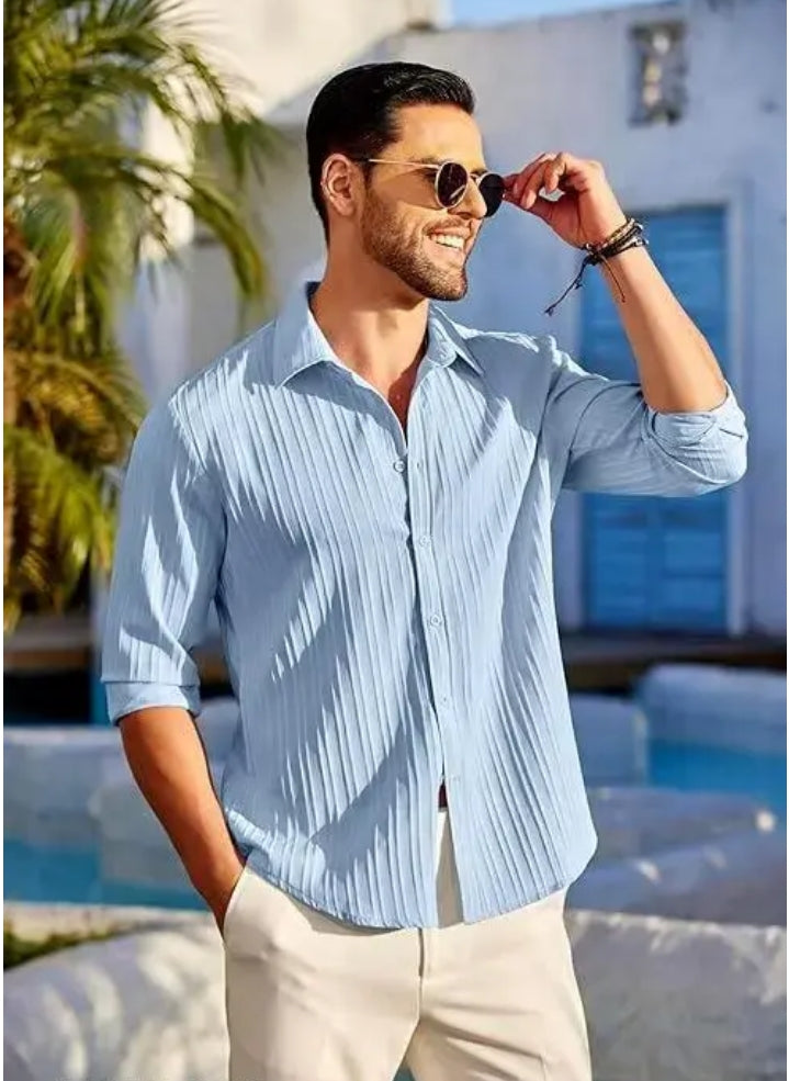 Classy Modern Men Blue linings Shirts & White Pant