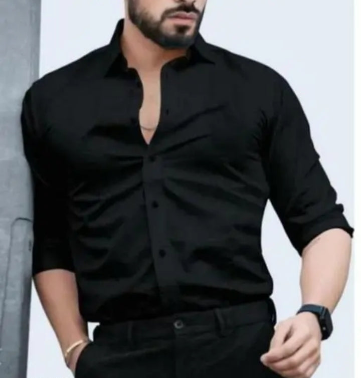 Men Regular Fit Solid Plain Black Shirt & Formal Pant, Non Stretchable Trouser