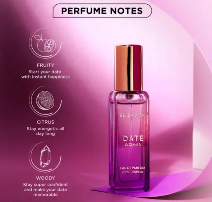 Bella Vita Luxury DATE Woman + ROSE Woman Perfume Combo for Women 40 ML (Pack of 2 Items 20ML Each)
