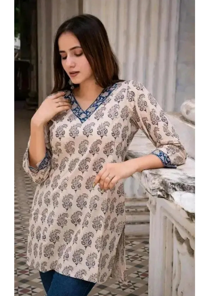 Women's(Girls) Cotton Printed Short Kurti Tunic Top Short Kurta