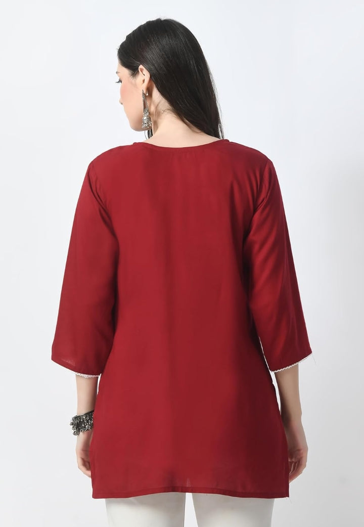 LIBOZA Kurti for Women - Short Chikankari Kurtis for Girls, Lakhnawi Tunic Top Kurta Design for Ladies, Woman Ethnic Kurthis & Shirt with Sleeve