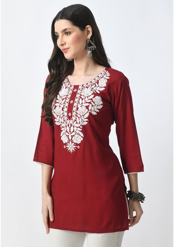 LIBOZA Kurti for Women - Short Chikankari Kurtis for Girls, Lakhnawi Tunic Top Kurta Design for Ladies, Woman Ethnic Kurthis & Shirt with Sleeve