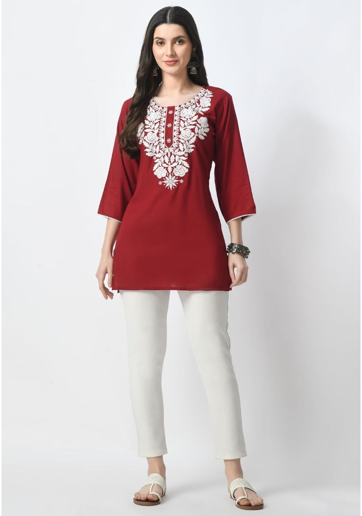 LIBOZA Kurti for Women - Short Chikankari Kurtis for Girls, Lakhnawi Tunic Top Kurta Design for Ladies, Woman Ethnic Kurthis & Shirt with Sleeve