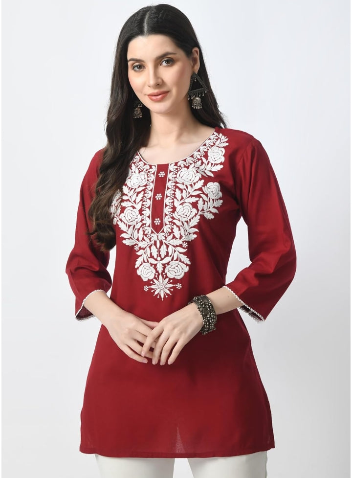 LIBOZA Kurti for Women - Short Chikankari Kurtis for Girls, Lakhnawi Tunic Top Kurta Design for Ladies, Woman Ethnic Kurthis & Shirt with Sleeve