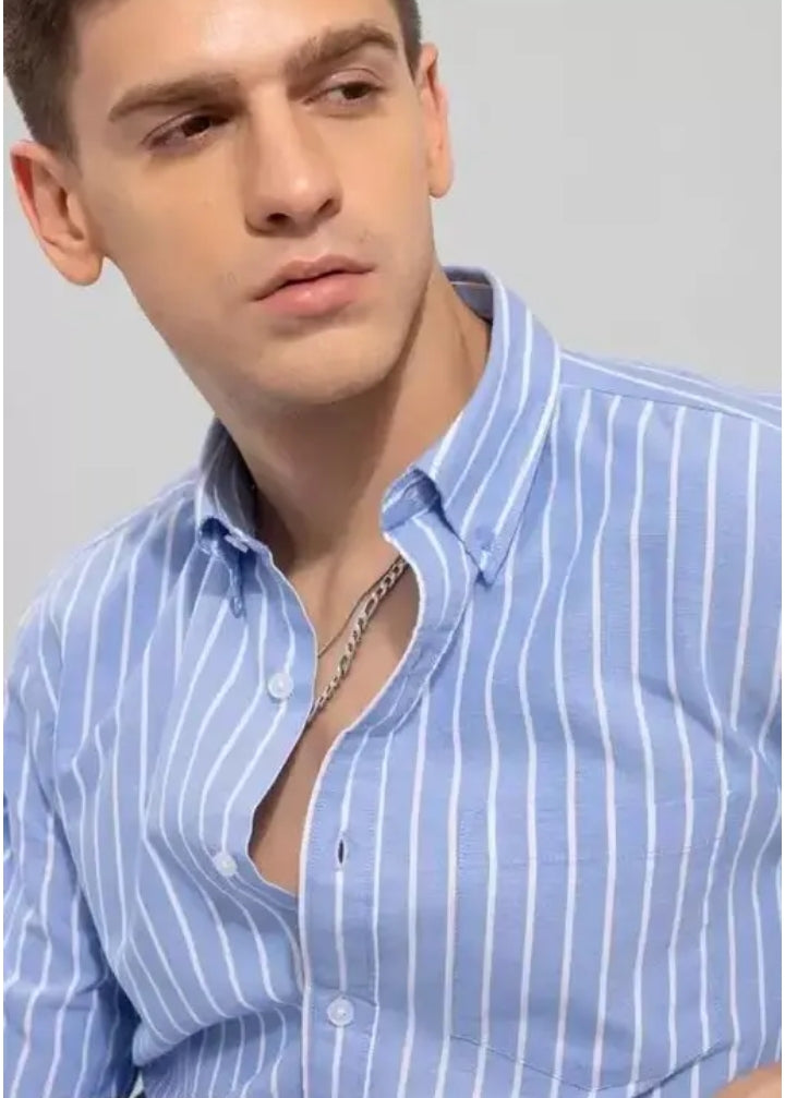 MEN COMFORTABLE CASUAL Line Blue Shirts