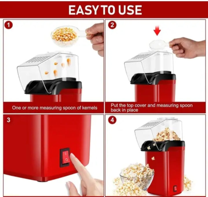 Electric Popcorn Maker Hot-Air Popper Machine 1200W - Oil-Free Popcorn Machine for Healthy Snacks, One-Touch Operation, Fast & Easy for Home, Kids, Movie Nights