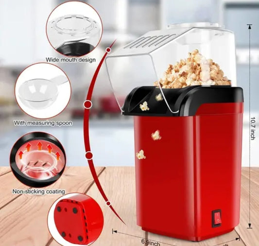 Electric Popcorn Maker Hot-Air Popper Machine 1200W - Oil-Free Popcorn Machine for Healthy Snacks, One-Touch Operation, Fast & Easy for Home, Kids, Movie Nights