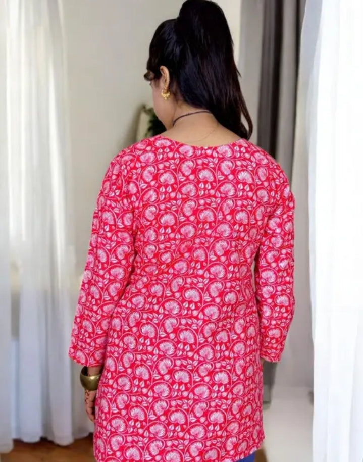 Stylish cotton short kurti for girls-Short cotton kurti for office wear-Short kurti cotton for summer-Cotton short kurti-Cotton short kurti