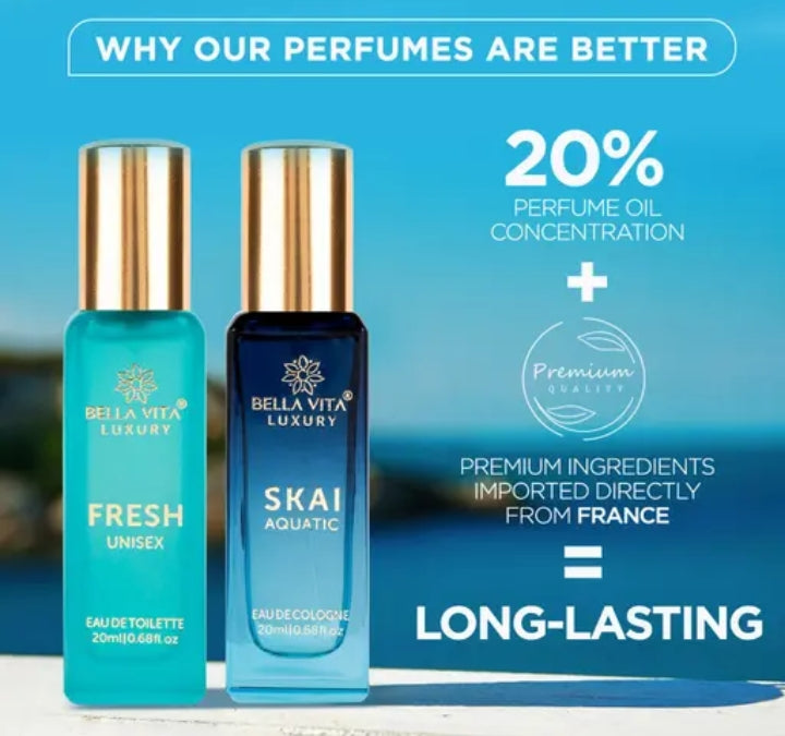 Bella Vita Luxury Unisex FRESH+SKAI Perfume Combo for Men and Women 40 ML (Pack of 2 Items 20ML Each)