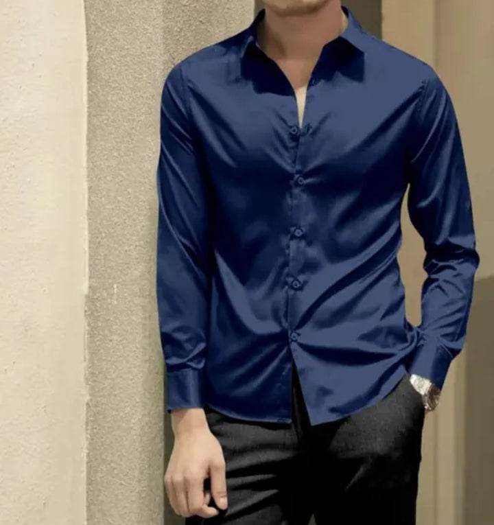 Men Regular/Stylish Fit Plain Solid Spread Collar Casual Shirt - Nevy Blue With White Pant