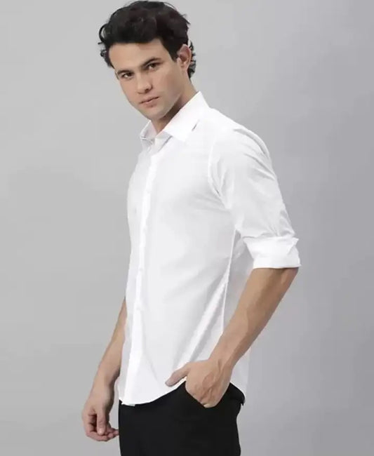 Men Solid Casual White Shirt