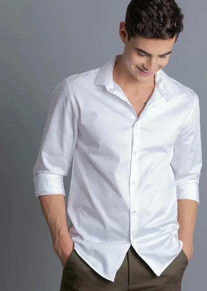 Men Solid Casual White Shirt