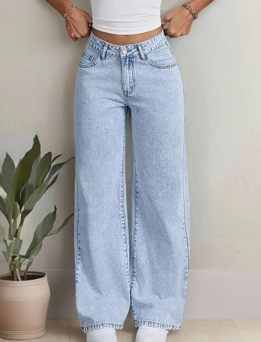 Nifty Women's Denim Stretchable High Waist Light Wash Baggy Jeans || Back Pocket Bow tie Detail