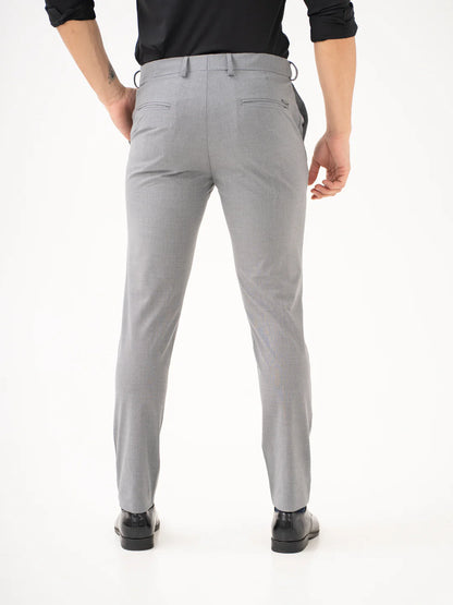 Effortless Grey Slim Fit Stretch Formal Pants