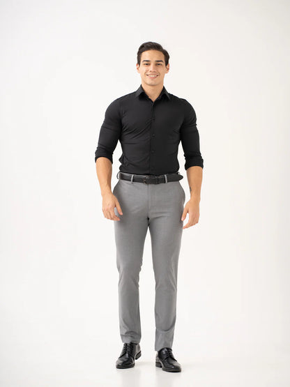 Effortless Grey Slim Fit Stretch Formal Pants