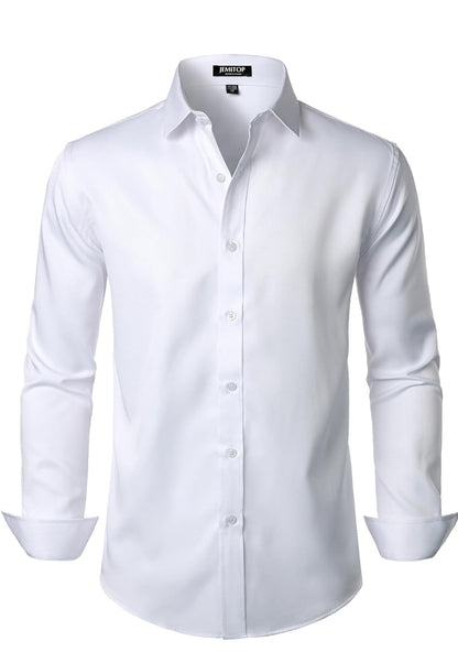 JEMITOP Men's Stretch Wrinkle Free Dress Shirts & Pant Set Formal Wedding Prom Long Sleeve Slim Fit Button Down Shirt, Pant