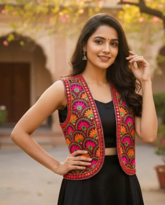 Classic Gujarati Embroidered Mirror Work Koti – Women’s Garba &amp; Festival Jacket