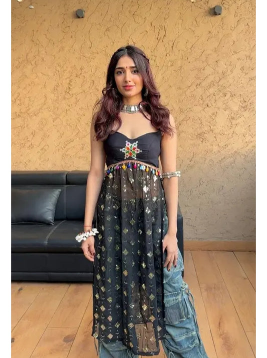 Black Georgette Glitter Sequin Embroidered Kurti
