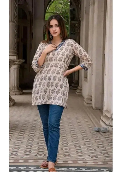 Women's(Girls) Cotton Printed Short Kurti Tunic Top Short Kurta