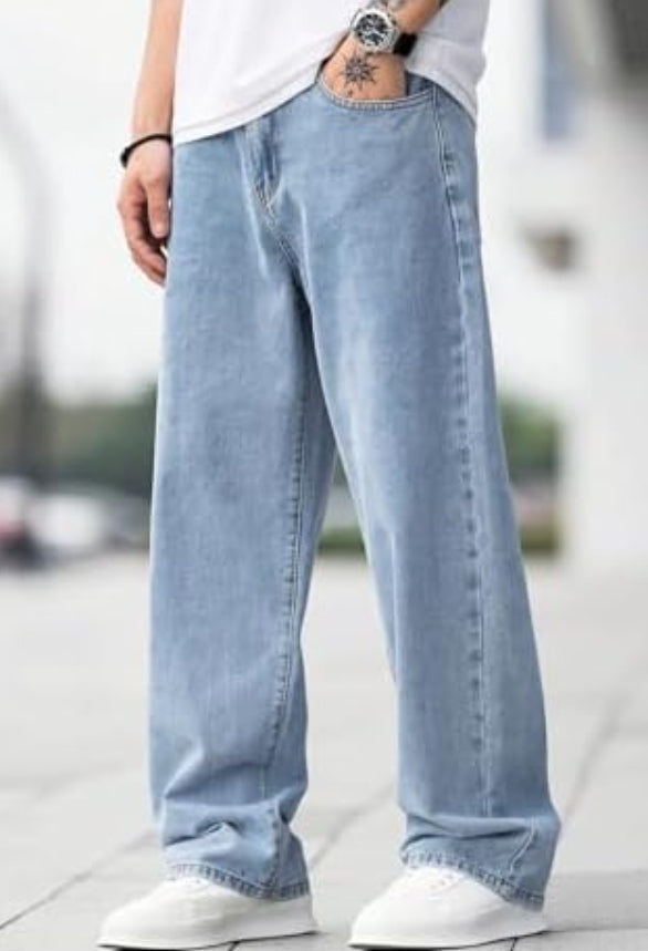Straight Leg Jeans Denim Pants Long Trousers Light Blue