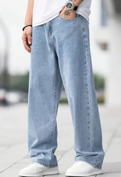 Straight Leg Jeans Denim Pants Long Trousers Light Blue