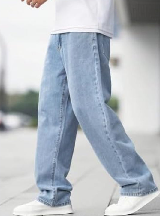 Straight Leg Jeans Denim Pants Long Trousers Light Blue