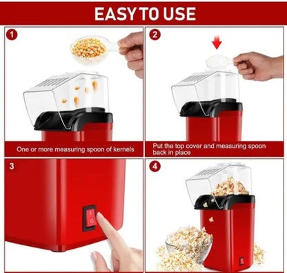 Electric Popcorn Maker Hot-Air Popper Machine 1200W - Oil-Free Popcorn Machine for Healthy Snacks, One-Touch Operation, Fast & Easy for Home, Kids, Movie Nights